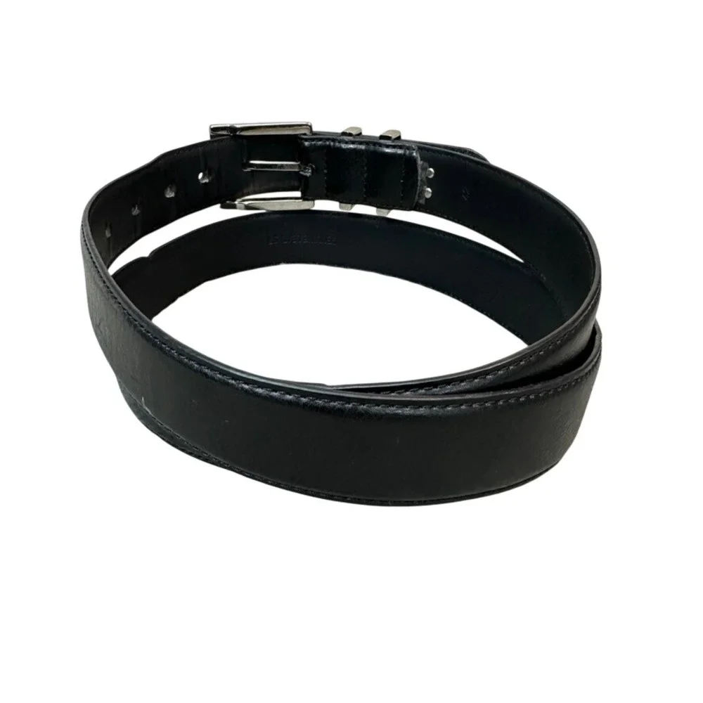 Beverly Hills Polo Club Mens Black Genuine Leather Belt Silver Buckle Size 42